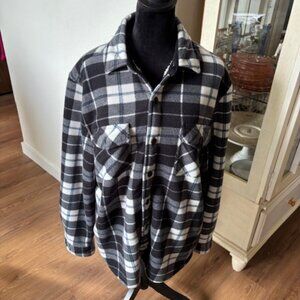 Freedom Foundry Black Plaid Sherpa Lined Fleece Unisex Shacket EUC L